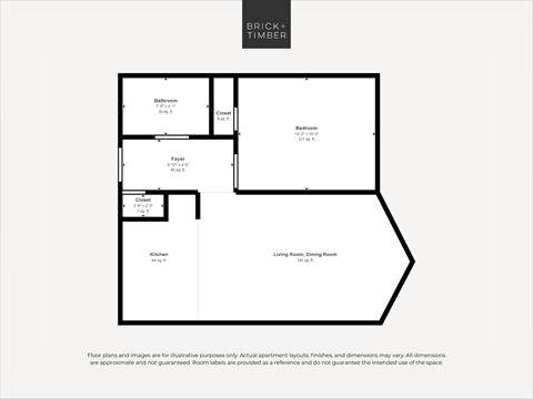 A black and white image of a floor plan for a property by Brick+Timber.